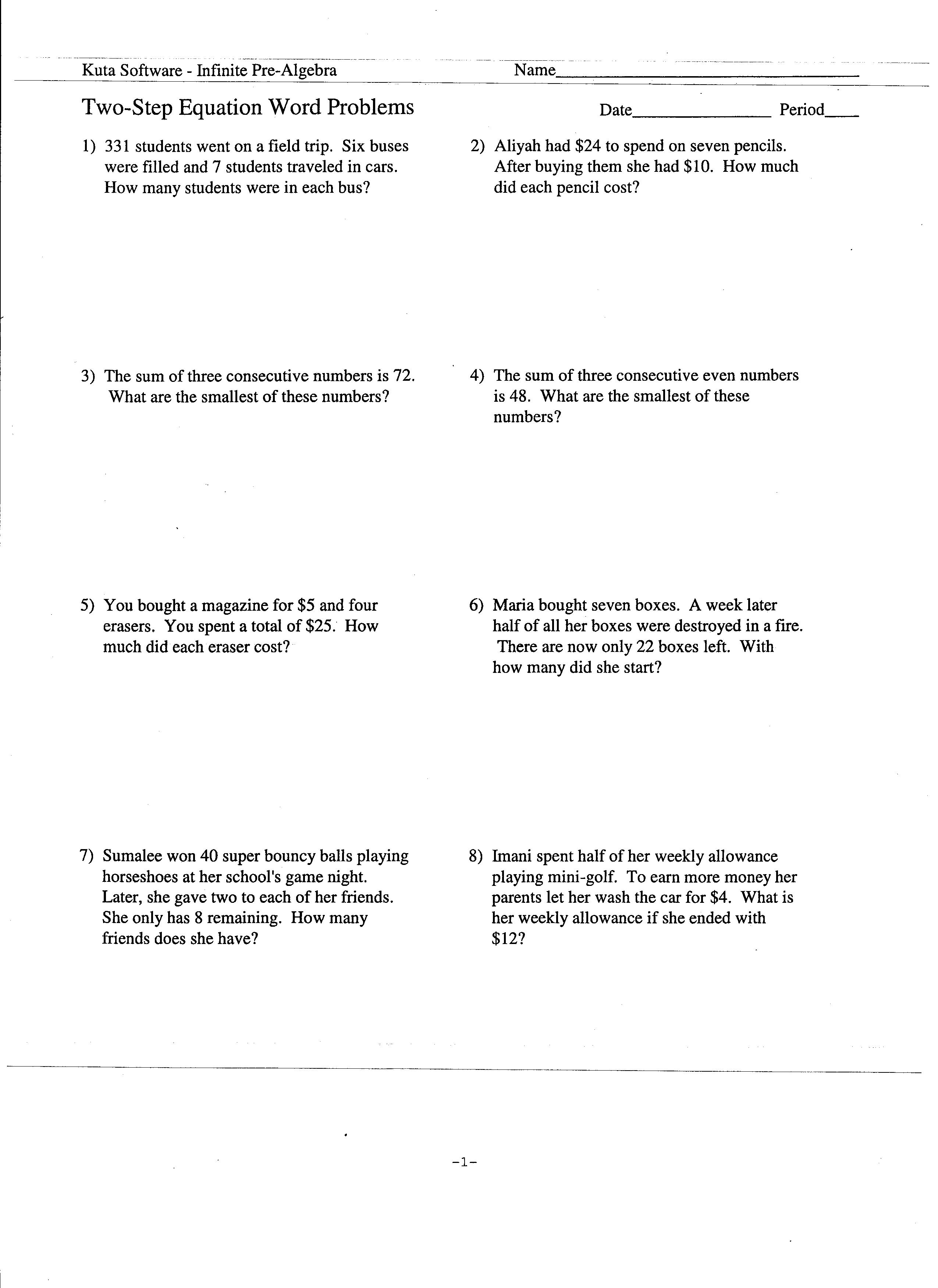 simple linear equations examples Throughout Linear Word Problems Worksheet